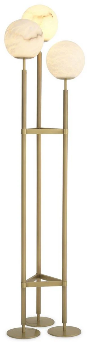 Casa Padrino lámpara de pie de lujo latón antiguo / alabastro 42,5 x 37 x A. 172 cm - Lámpara de pie moderna con pantallas redondas de alabastro - Luces de Lujo