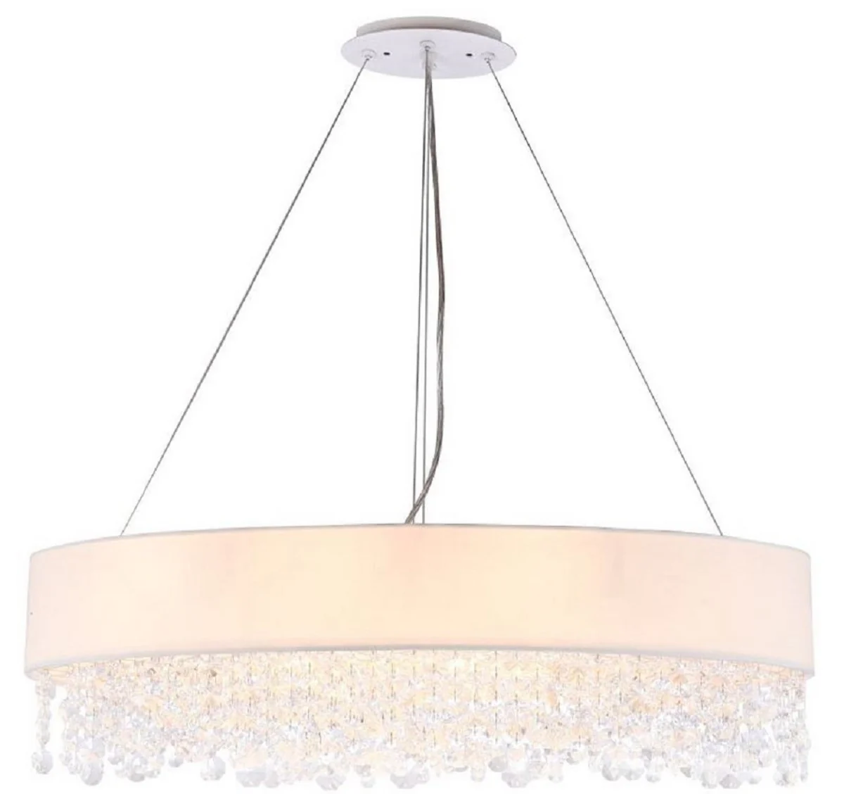 Casa Padrino lámpara colgante plata / blanco 72 x 27 x H. 21 cm - Lámpara Ovalada Excepcional con Marco de Metal y Cubierta de Tela