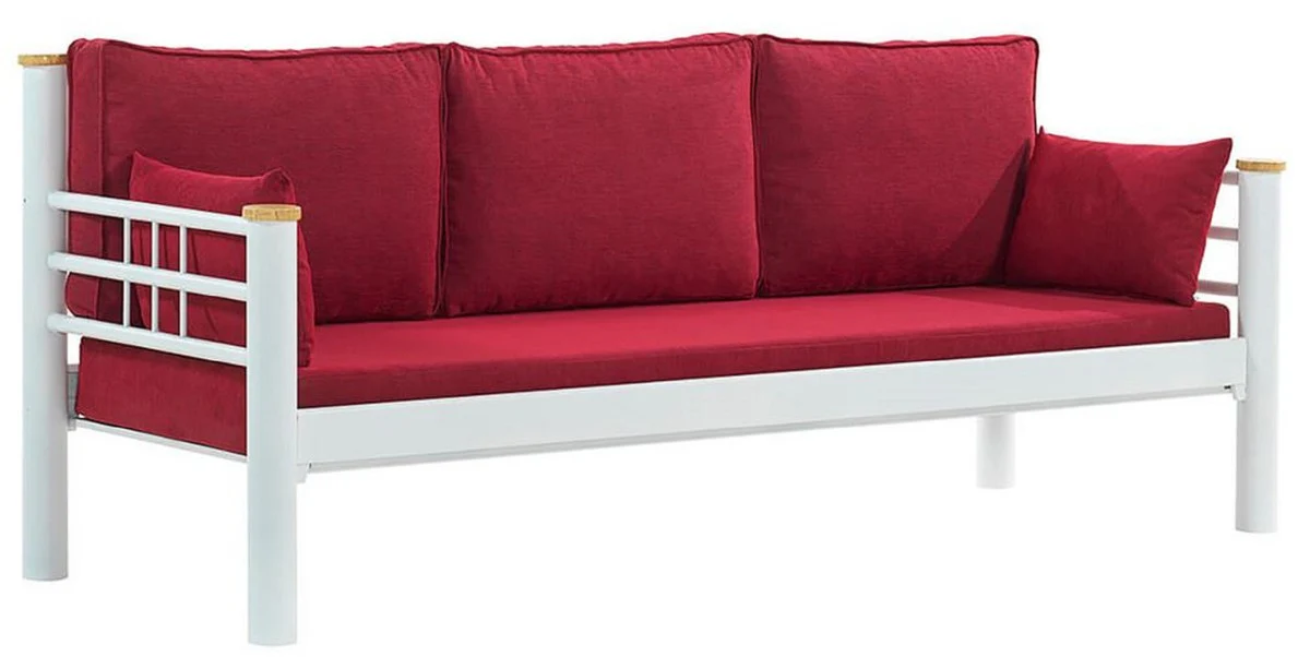 Casa Padrino sof¨¢ de jard¨ªn Art Nouveau rojo burdeos / blanco / natural 200 x 70 x A. 85 cm - Sof¨¢ de jard¨ªn de metal con cojines - Sof¨¢ de Terraza - Muebles de jard¨ªn - Muebles Art Nouveau