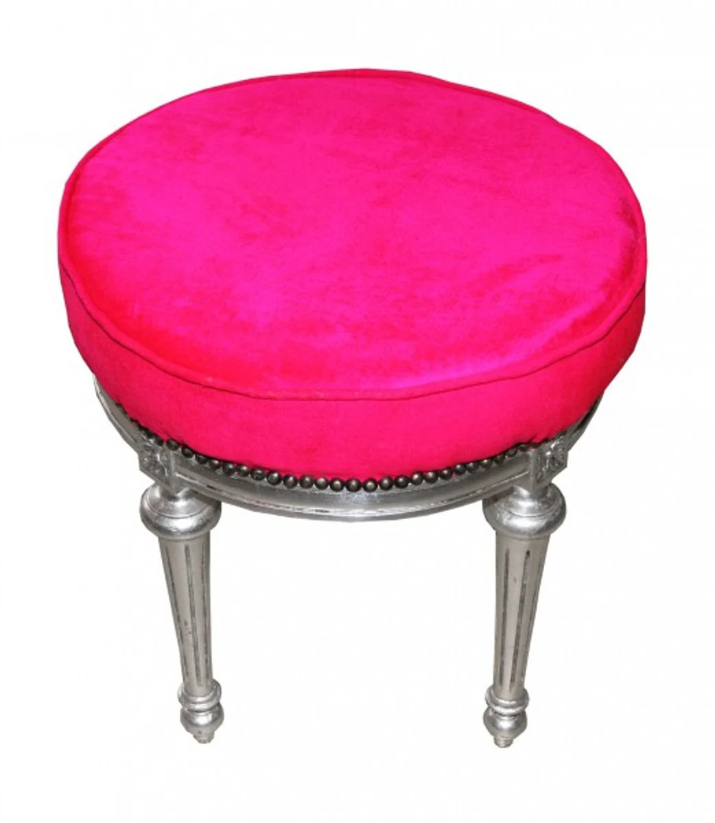 Casa Padrino barroco de heces / taburete redondo rosa / plata