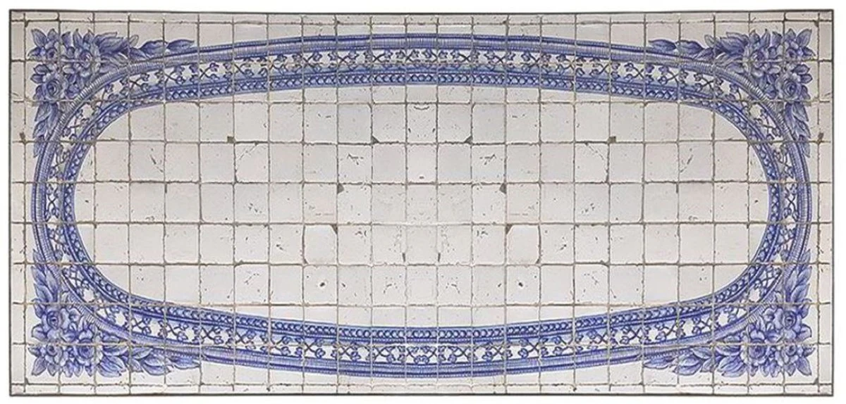 Casa Padrino tablero de mesa de azulejos de mosaico barroco de lujo blanco antiguo / azul - Varios Tamaños - Tablero de mesa de comedor de piedra natural hecho a mano y pintado a mano - Muebles Barrocos