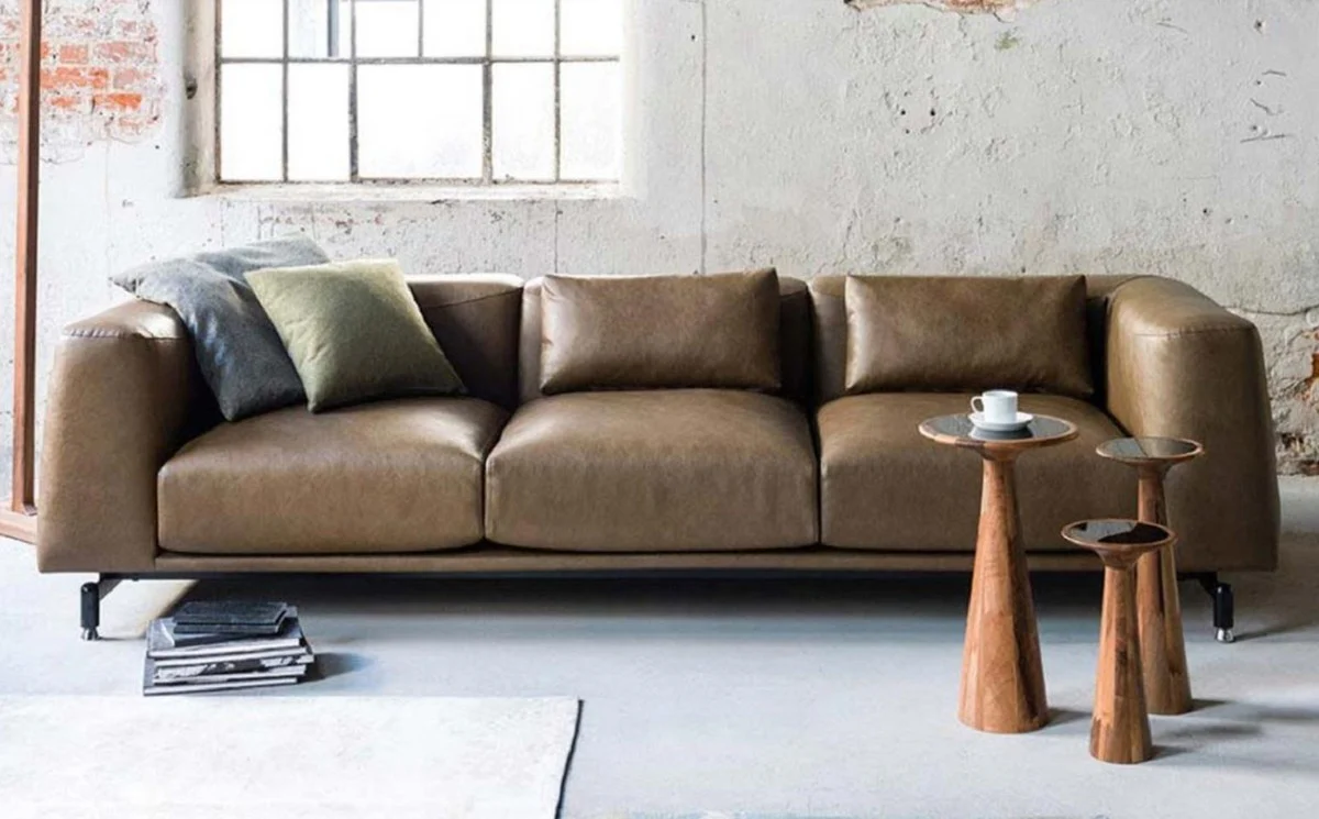 Casa Padrino sof¨¢ de cuero de lujo marr¨®n vintage / negro / plata 260 x 93 x A. 67 cm - Sof¨¢ de sal¨®n con cuero genuino de alta calidad - Muebles de sal¨®n de lujo - Muebles de hotel