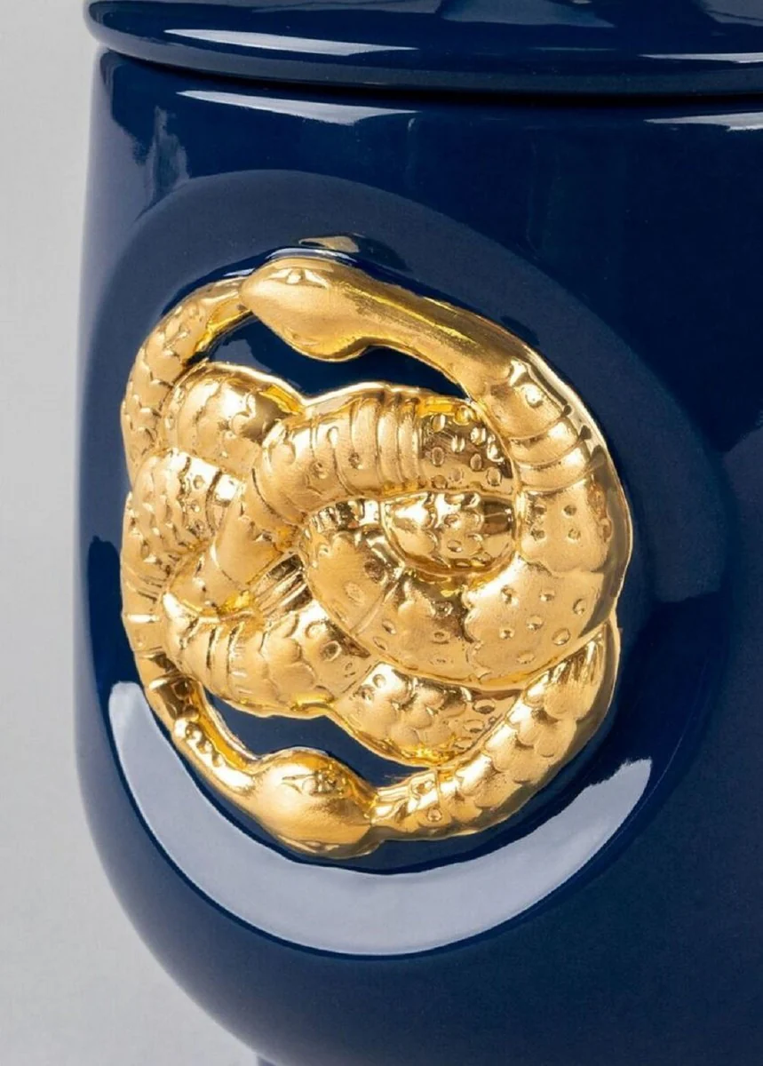 Casa Padrino dispensador de fragancias de lujo serpientes azul oscuro / oro Ø 11 x A. 21 cm - Ambientador de porcelana redondo con tapa - Accesorios Decorativos - Calidad de Lujo