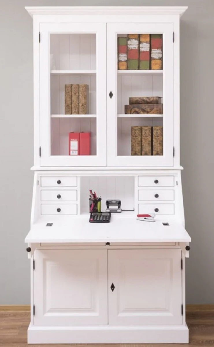 Casa Padrino armario de oficina de estilo campestre blanco 110 x 49 x A. 219 cm - Armario de madera maciza - Armario de libros - Armario de sal¨®n - Muebles de estilo campestre