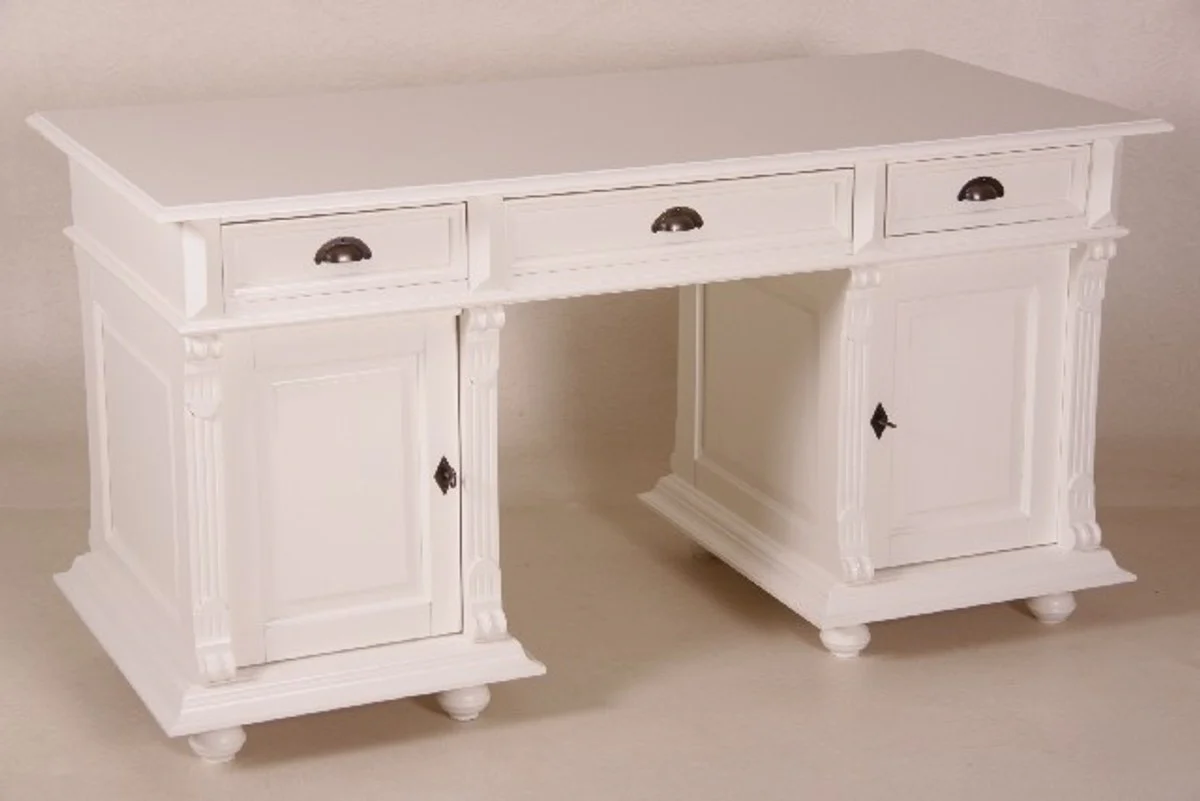Casa Padrino desk solid pine white England - English Desk - Antique style - Empire Art Nouveau Baroque colonial Shabby Chic