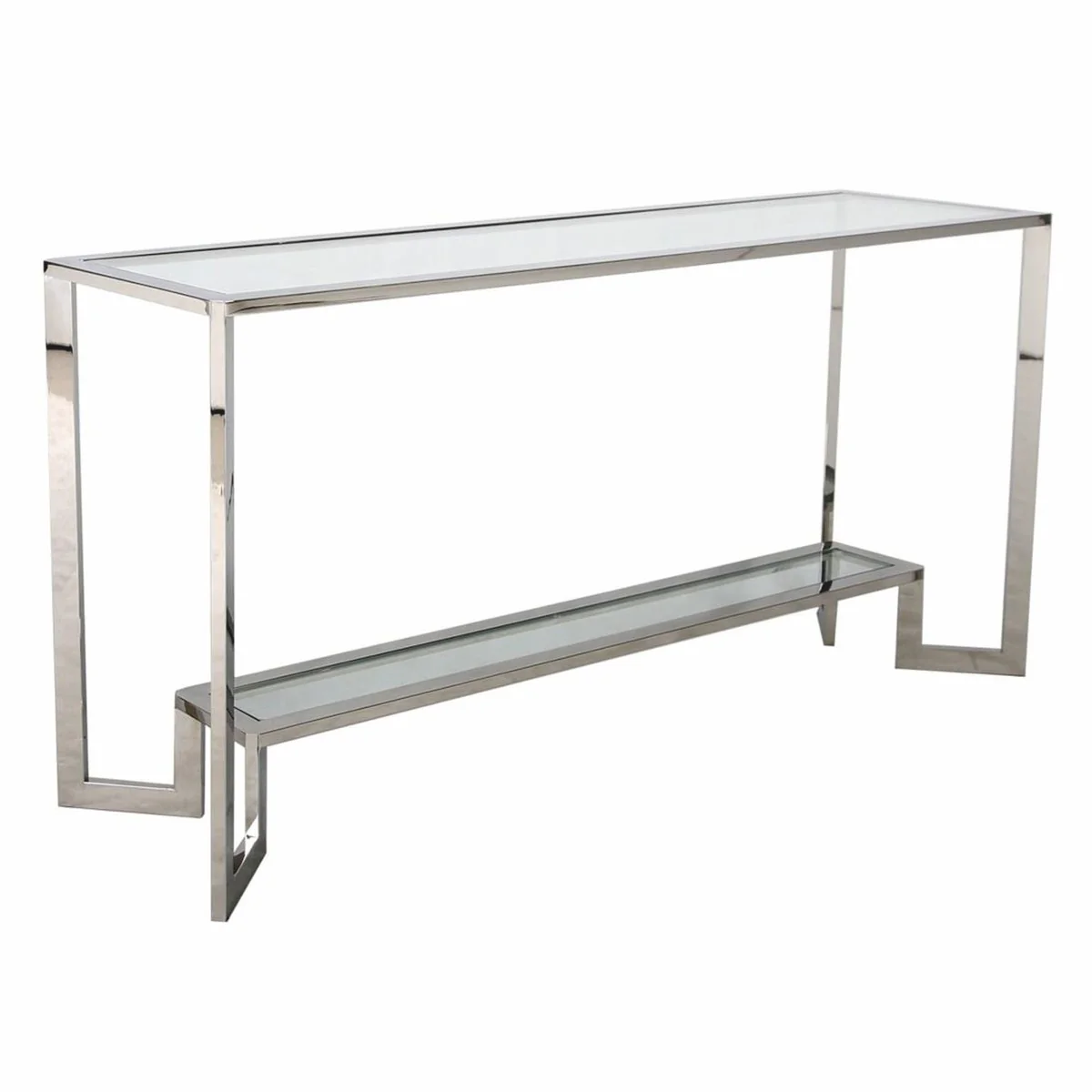 Casa Padrino consola de lujo de acero inoxidable con tablero de vidrio plata 160 cm - Muebles de lujo