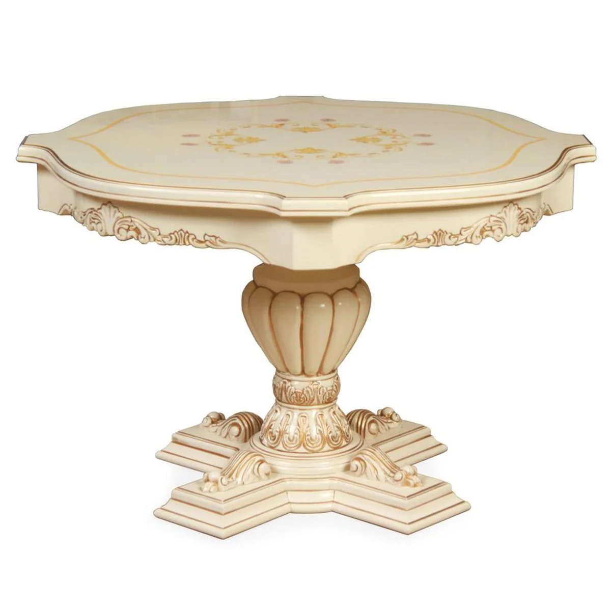 Casa Padrino mesa de comedor barroco de lujo crema / marr¨®n ? 120 cm - Muebles barrocos