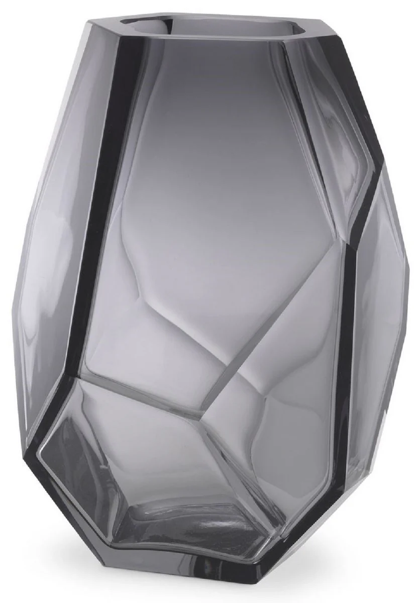 Casa Padrino florero de vidrio decorativo de lujo gris 18 x 16 x A. 22 cm - Elegante Florero Soplado a Mano - Accesorios de Decoración de Lujo