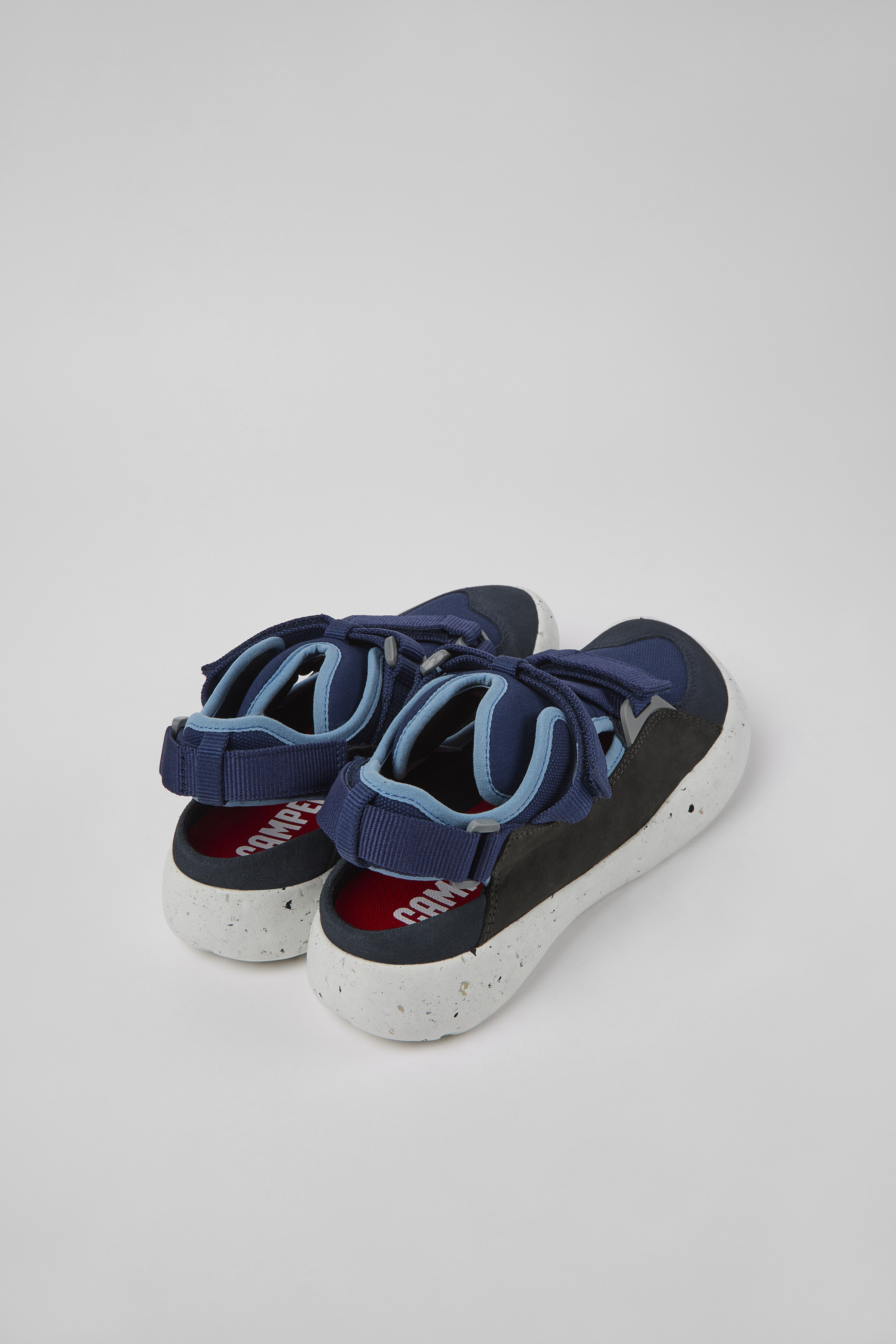 Peu Stadium - Blue and gray leather and textile semi-open sneakers for men