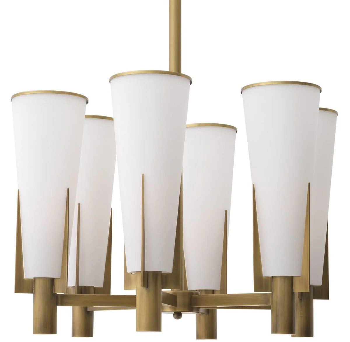 Casa Padrino lámpara de araña de lujo latón antiguo / blanco Ø 60 x A. 78 cm - Lámpara de araña moderna de metal con pantallas de vidrio - Colección de Lujo