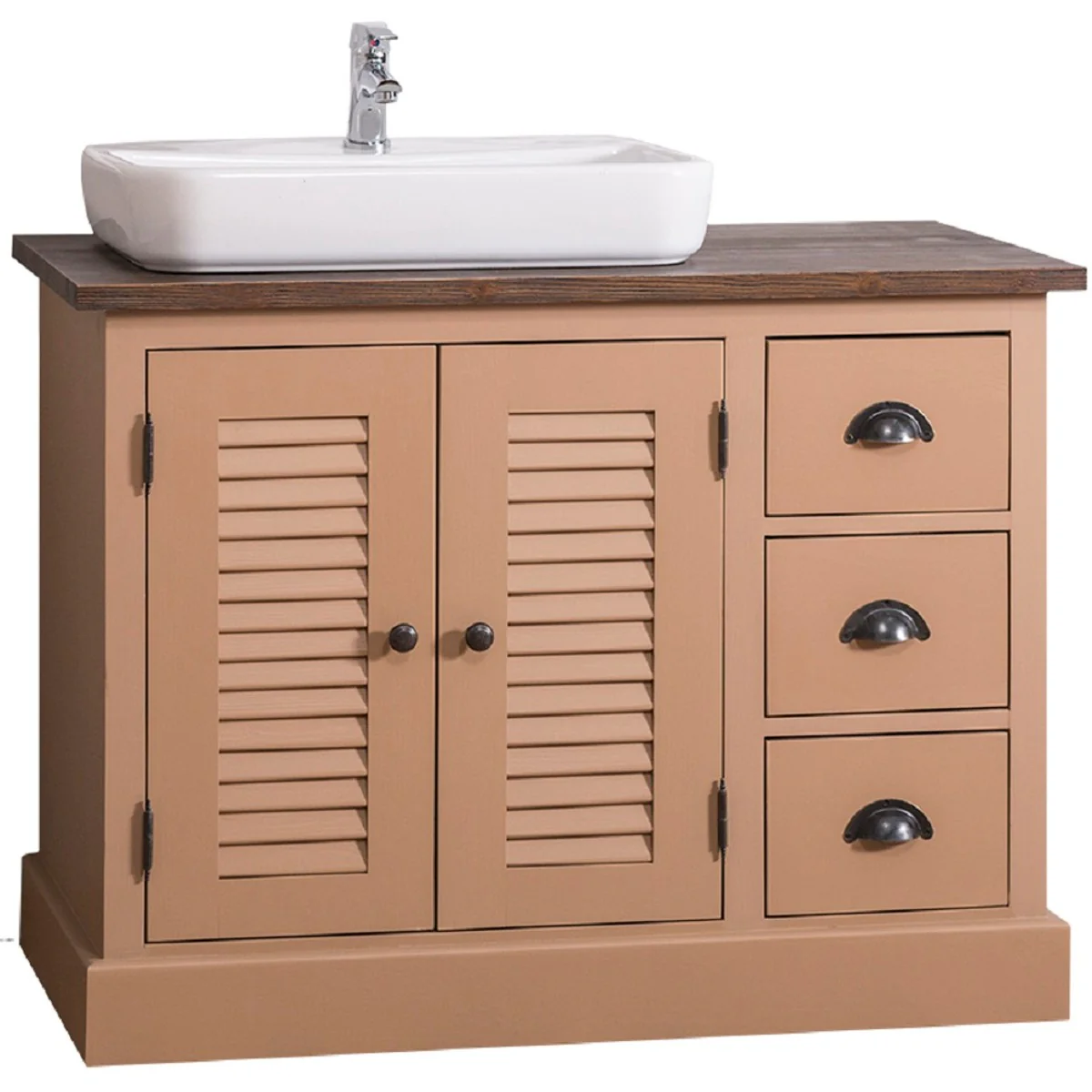 Casa Padrino armario de lavabo de madera maciza de estilo campestre marrón / marrón oscuro 100 x 51 x H. 75 cm - Muebles de Baño de Estilo Campestre