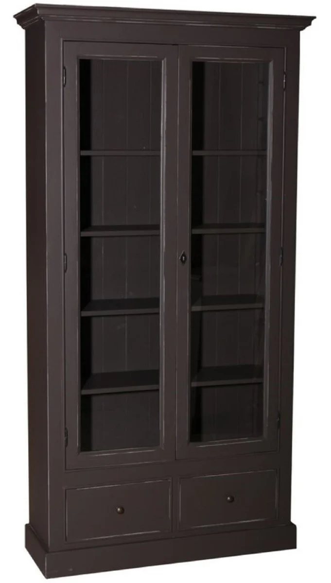 Casa Padrino mueble de sala de estar de estilo country negro antiguo 109 x 39 x H. 210 cm - Mueble de Sala de Estar con 2 Puertas de Vidrio y 2 Cajones