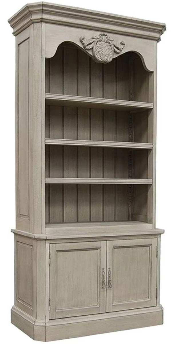 Casa Padrino armario de libros de estilo campestre de lujo gris 110 x 47 x A. 240 cm - Armario de madera maciza hecho a mano con 2 puertas - Muebles de madera maciza de estilo campestre noble