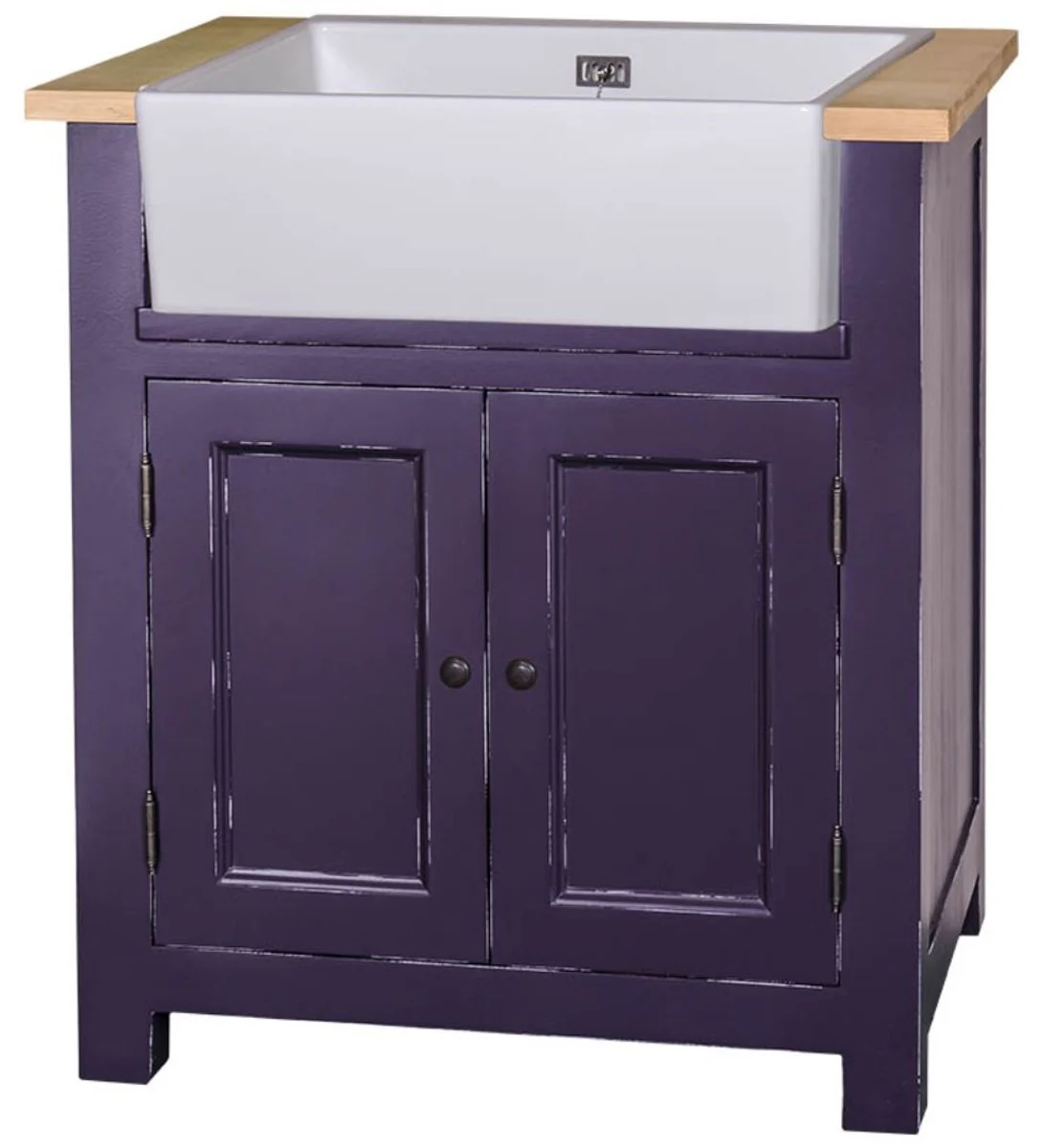 Casa Padrino mueble fregadero de estilo country violeta antiguo / natural 81 x 65 x H. 90 cm - Shabby Chic Mueble de Cocina con 2 Puertas