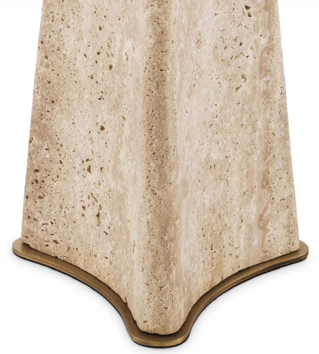 Casa Padrino lámpara de mesa de lujo beige / latón antiguo Ø 48 x A. 106,5 cm - Lámpara de escritorio travertino pantalla redonda - Lámparas de lujo - Colección de lujo