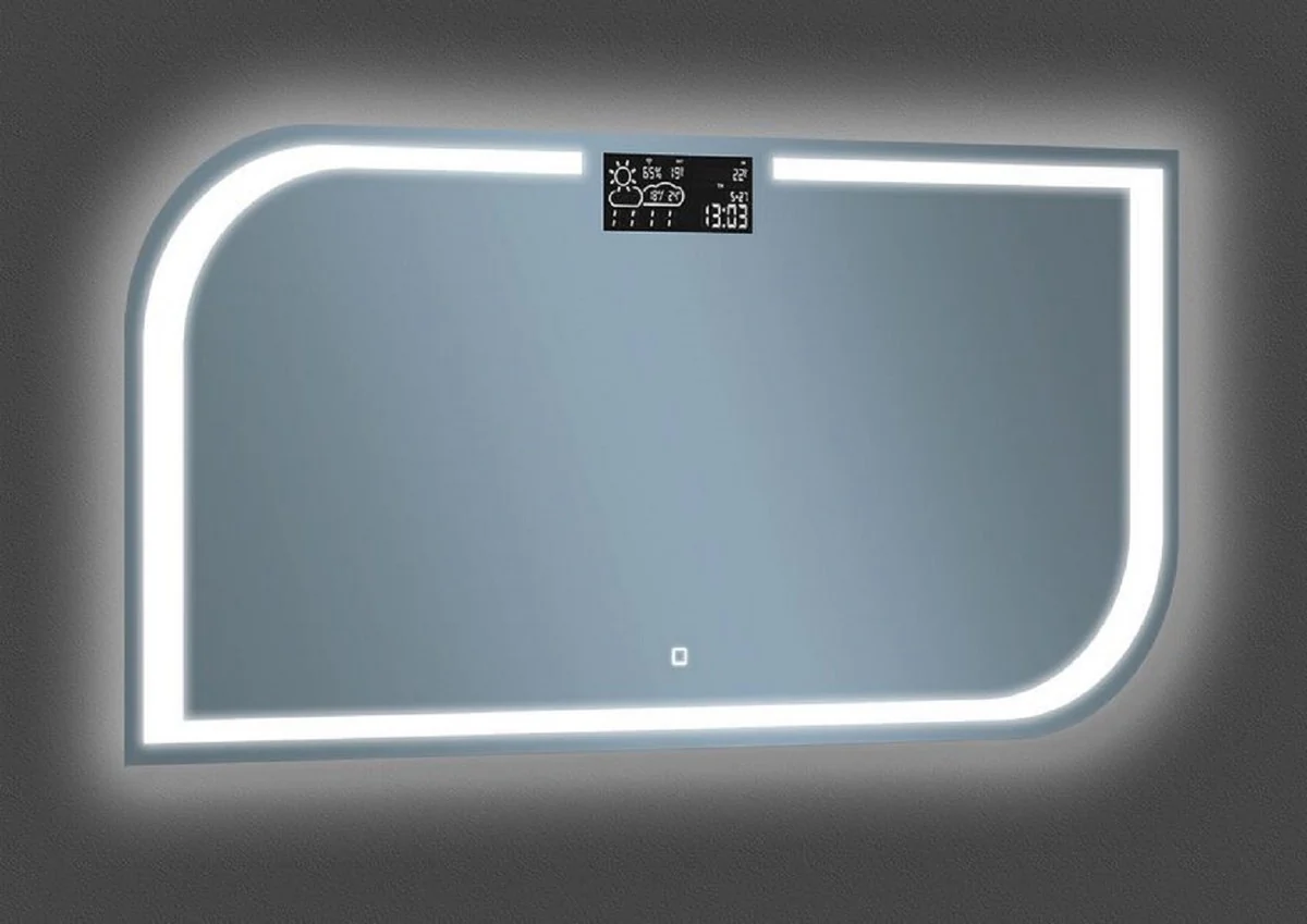 Casa Padrino espejo de baño de lujo 120 x 2,5 x A. 60 cm - Espejo de pared con iluminación LED y estación meteorológica integrada - Muebles de baño de lujo