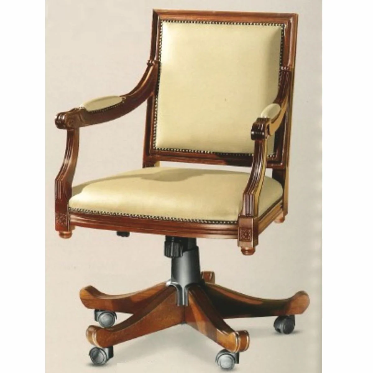 Casa Padrino silla de escritorio barroco de lujo de cuero beige / marrón - Hecho en Italia