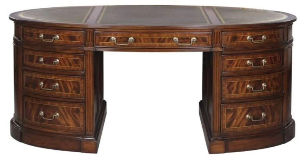 Casa Padrino escritorio de lujo de la marr¨®n / verde 180 x 102 x H. 76 cm - Escritorio Doble de Caoba con 18 Cajones