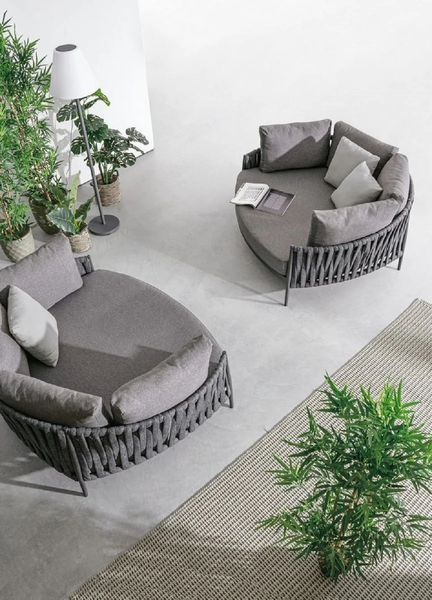 Casa Padrino sofá cama de jardín de lujo con cojines antracita 165 x 146 x A. 86 cm - Sofá de Jardín y Terraza Resistente a la Intemperie - Muebles de Jardín y Terraza - Calidad de Lujo