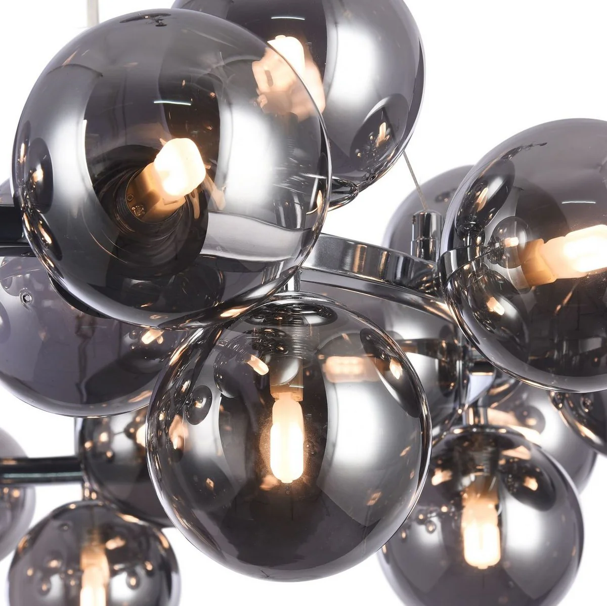 Casa Padrino Living Room Hanging Lamp Silver / Black Ø 69 x H. 23.8 cm - Pendant Lamp with Spherical Lampshades