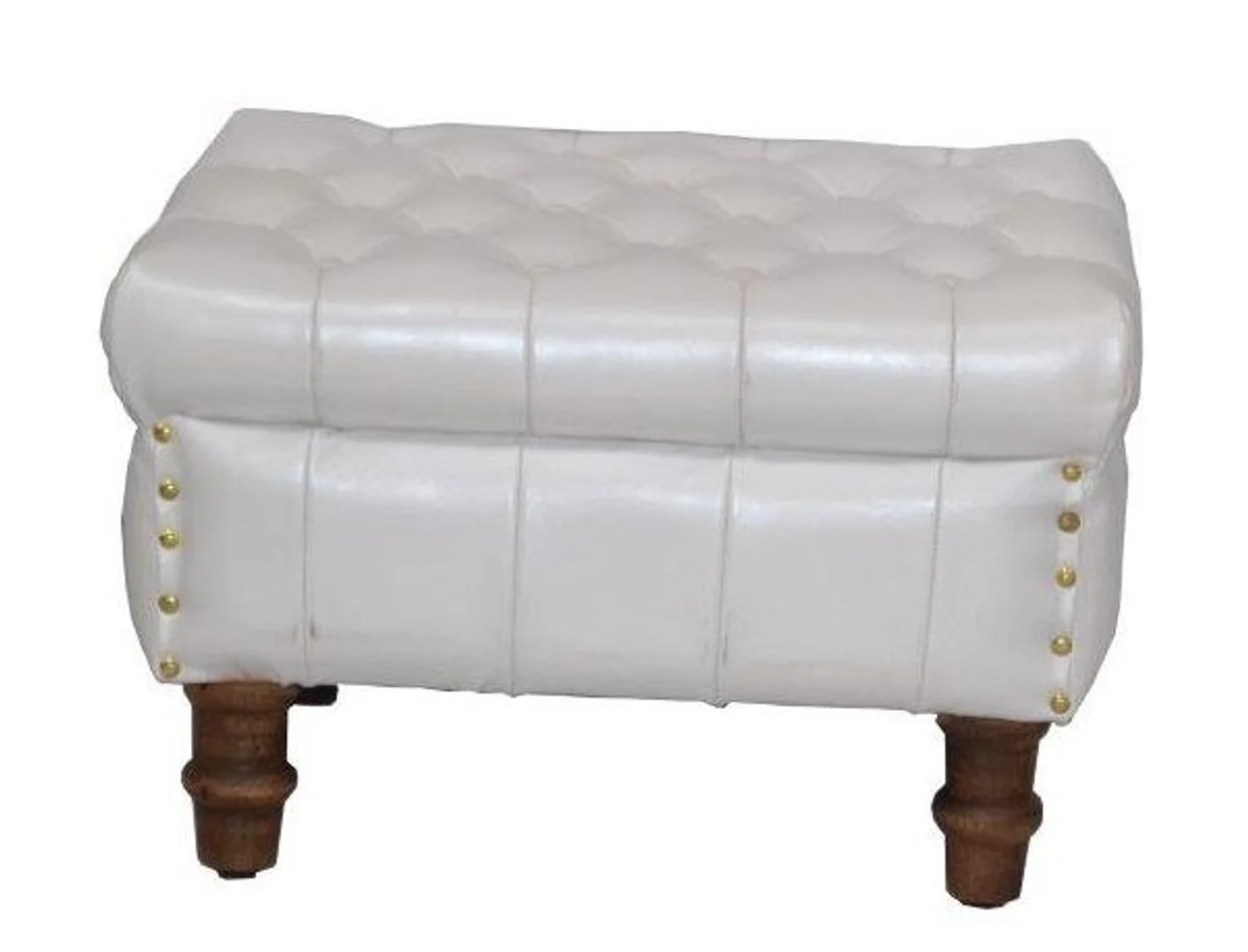 Casa Padrino Luxury Genuine Leather Stool White 50 x 40 x H. 35 cm - Luxury Footstool
