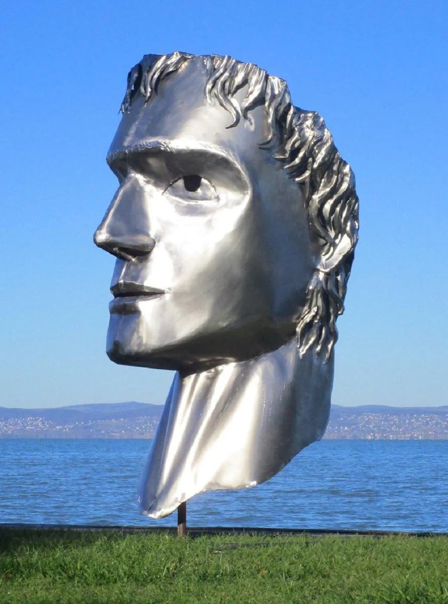 Casa Padrino escultura decorativa de jard¨ªn de acero inoxidable XXL cabeza plata A. 213 cm