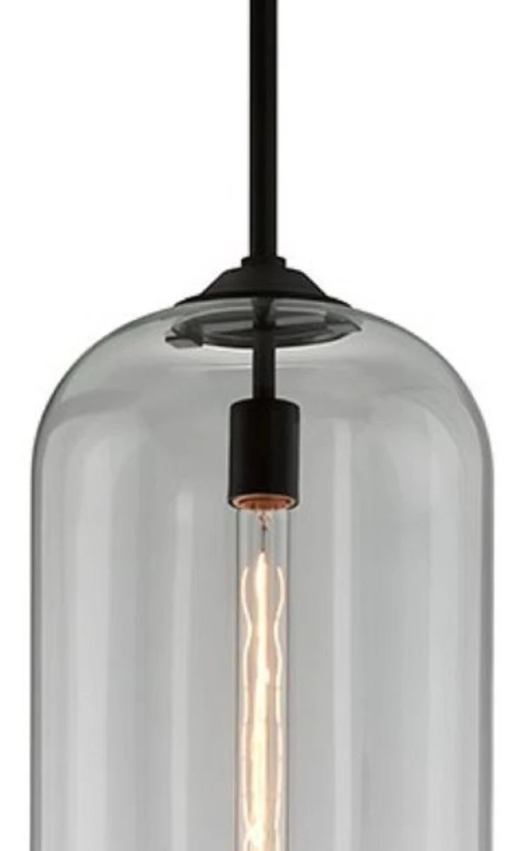 Casa Padrino lámpara colgante de lujo negro Ø 25,4 x H. 52,7 cm - Lámpara Colgante con Pantalla de Vidrio Redonda