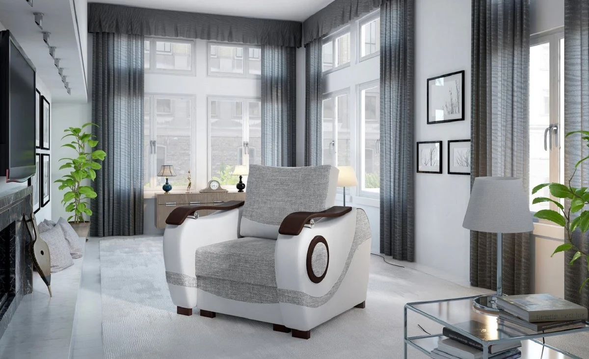 Casa Padrino sill¨®n de lujo gris / gris claro / marr¨®n oscuro / plata 88 x 97 x A. 90 cm - Sill¨®n de sal¨®n - Muebles de sal¨®n - Muebles de lujo - Interior de sal¨®n de lujo