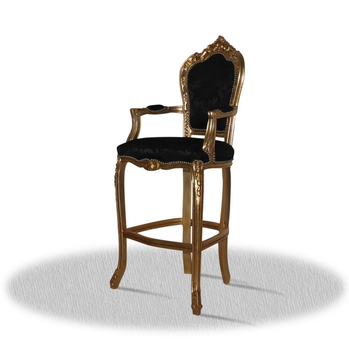 Casa Padrino barroco alta silla de la barra de heces negro del oro de 55 x 50 x H. 140 cm - Edici¨®n limitada