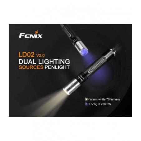 Fenix LD02 V2.0 Doble Luz Blanca Ultravioleta EDC - Linterna bolígrafo