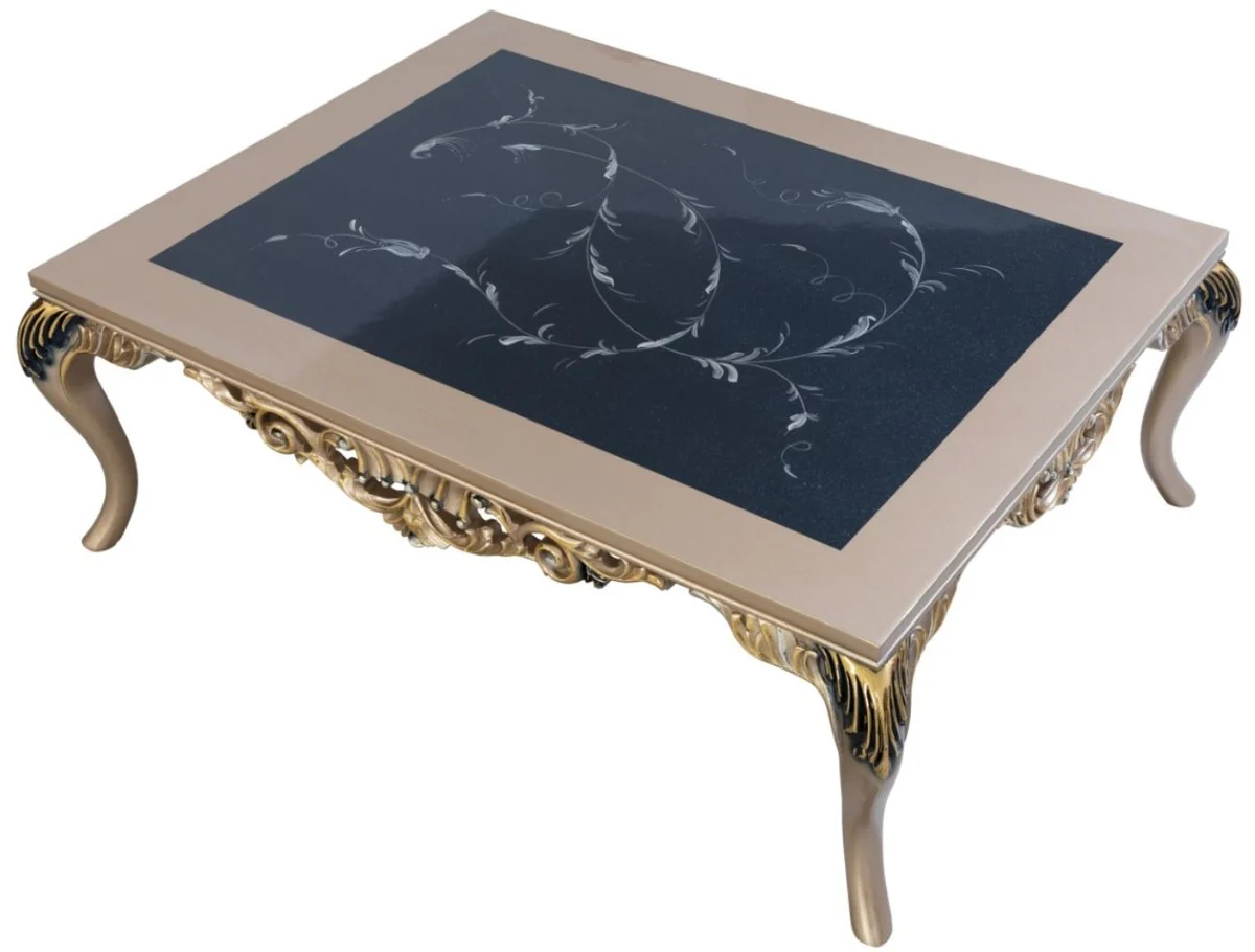Casa Padrino mesa de centro barroco de lujo con placa de vidrio plata / negro / oro 128 x 95 x A. 46 cm - Mesa de sal¨®n adornada con un elegante dise?o - Muebles de Sal¨®n en Estilo Barroco