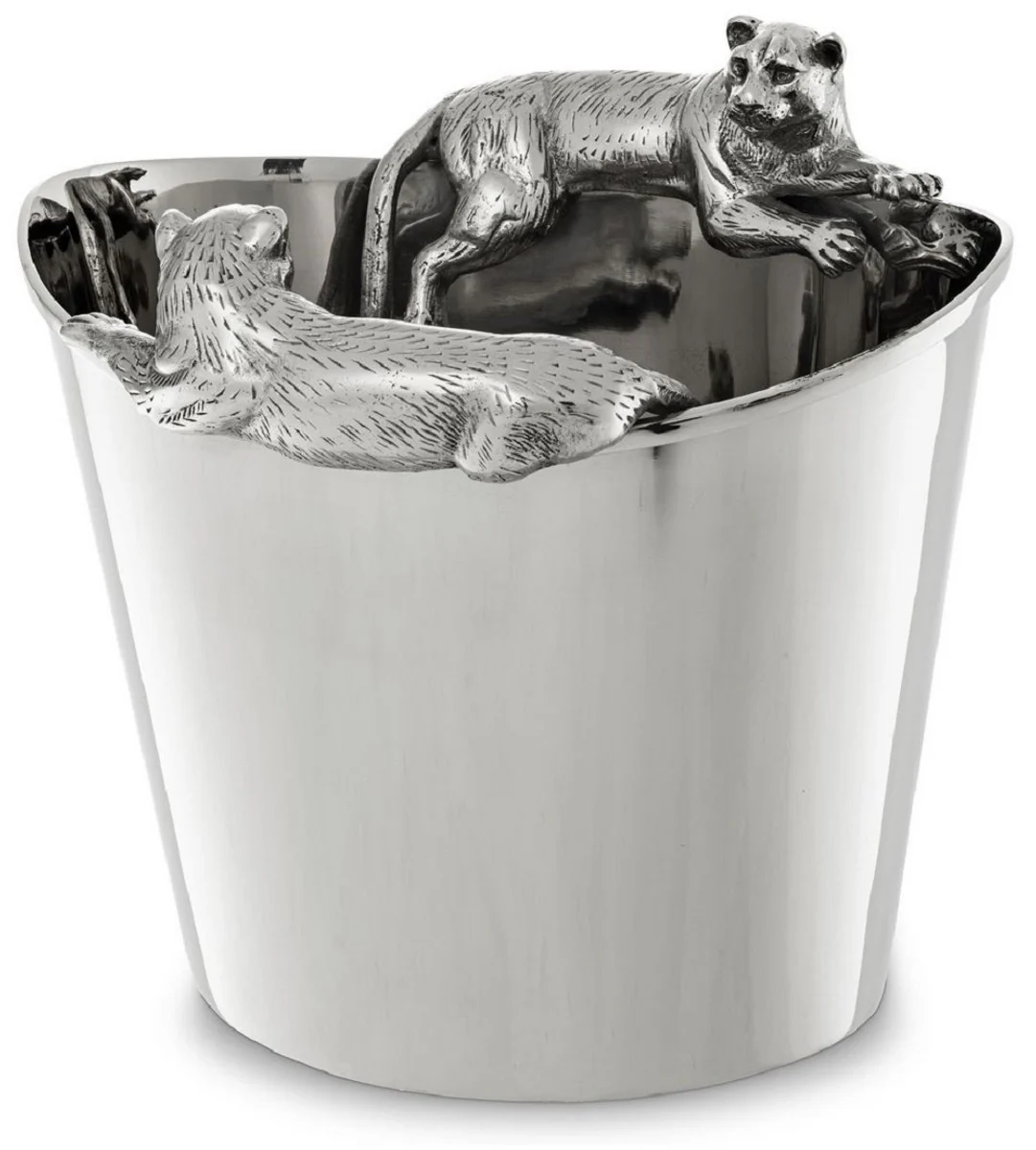 Casa Padrino enfriador de vino de lujo de acero inoxidable con 2 asas de lat¨®n plata 25,5 x 25,5 x A. 23 cm - Accesorios de Gastronom¨ªa Restaurante Hotel