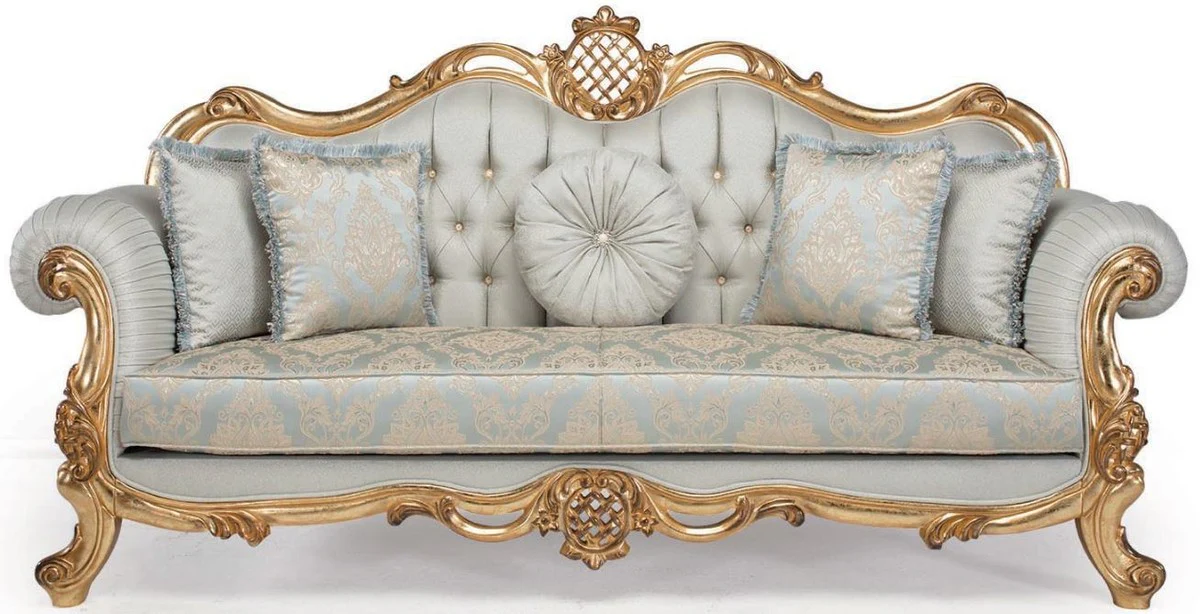 Casa Padrino sof¨¢ de sal¨®n barroco de lujo con almohadas decorativas azul claro / turquesa / oro 222 x 82 x A. 120 cm - Muebles de Sal¨®n Barrocos