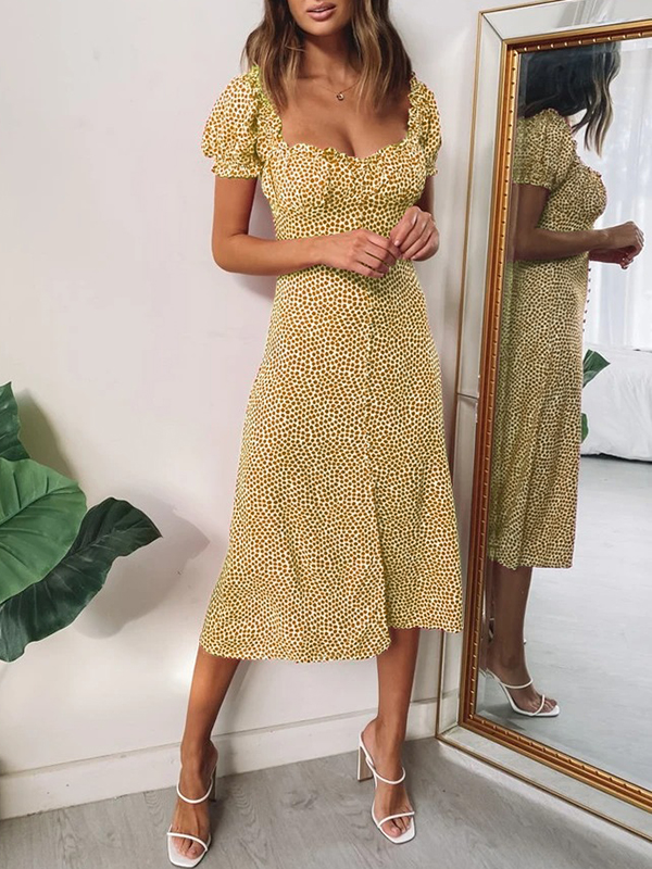 Sexy Square Collar Printed Split Dress