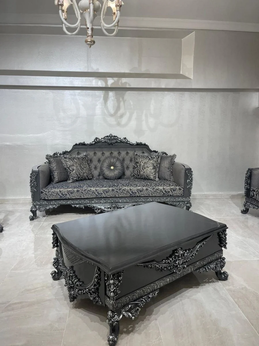 Casa Padrino mesa de centro barroco de lujo gris / plata - Magn¨ªfica mesa de sal¨®n de estilo barroco - Muebles de sal¨®n estilo barroco - Muebles de lujo estilo barroco - Muebles barrocos