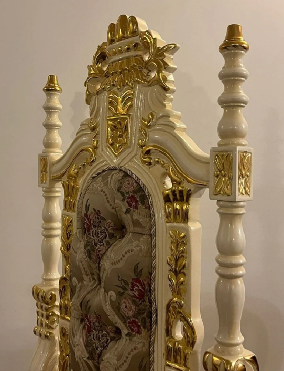 Pomp??s de Casa Padrino sill¨®n de trono barroco de lujo Provenza plata / crema blanco / oro - dise?ado por Harald Gl??ckler