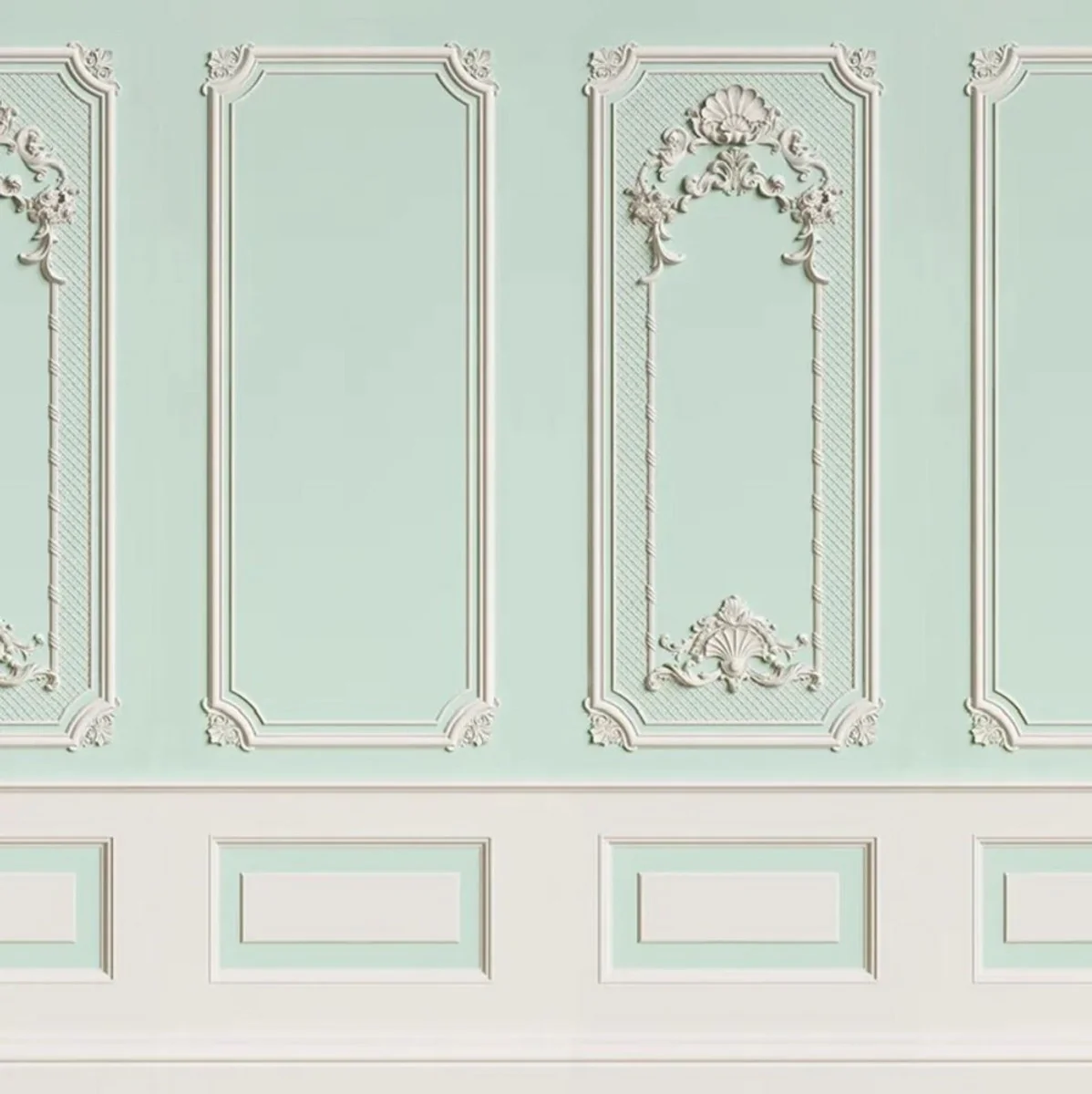 Casa Padrino papel pintado no tejido barroco de lujo verde menta / gris - Papel pintado de salón de estilo barroco con patrón estuco elegante - Decoración de pared estilo barroco