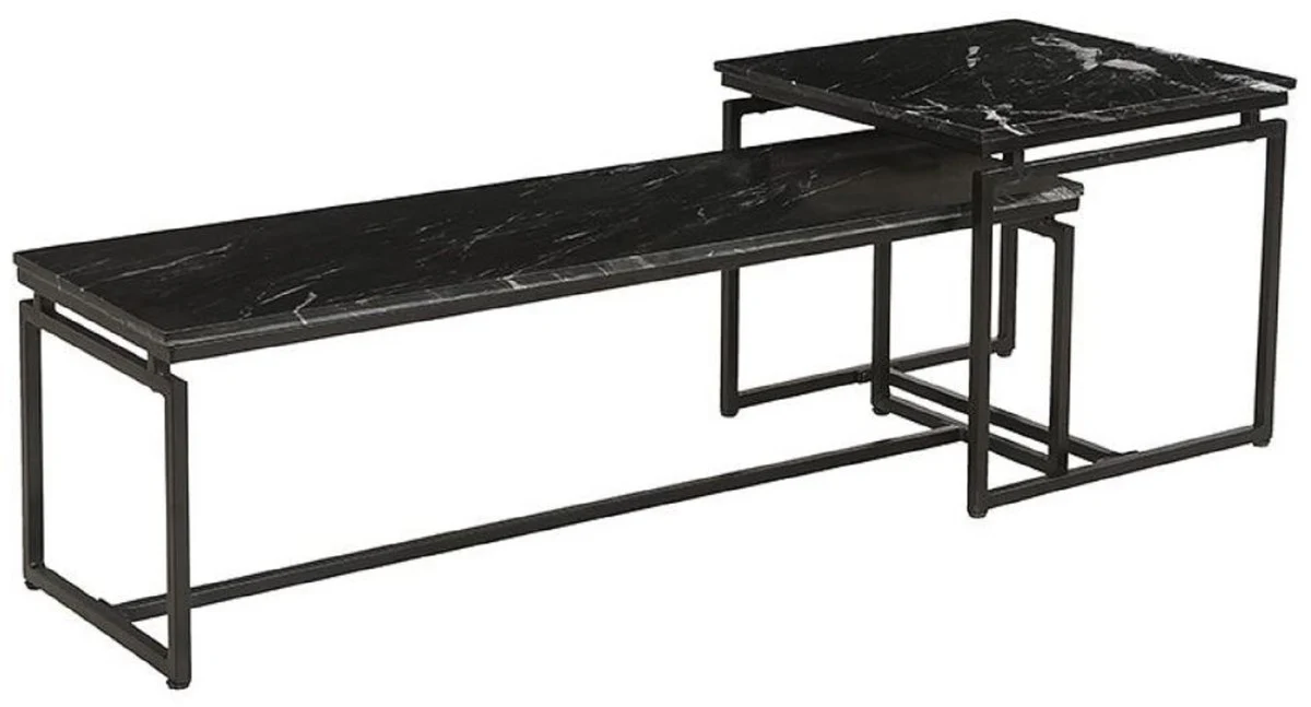 Casa Padrino conjunto de mesa de centro de lujo de 2 negro - Mesas de sal¨®n de metal con tapa de m¨¢rmol - Muebles de sal¨®n - Muebles de lujo