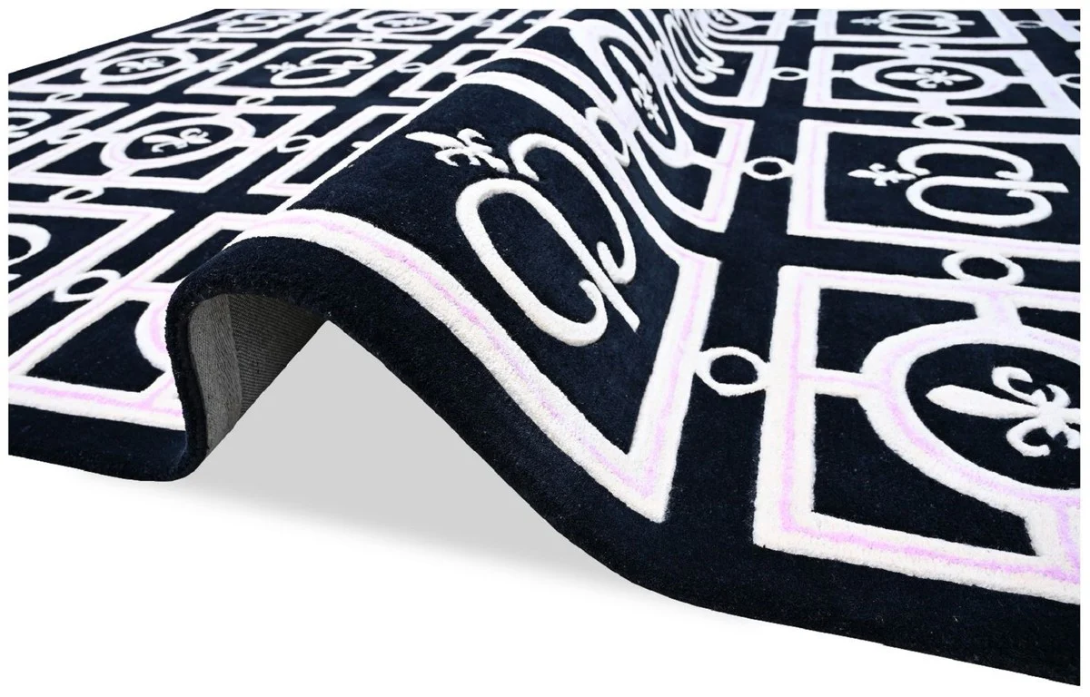 Casa Padrino Alfombra de Salón Barroco de Lujo Negro / Blanco / Púrpura - Varios Tamaños