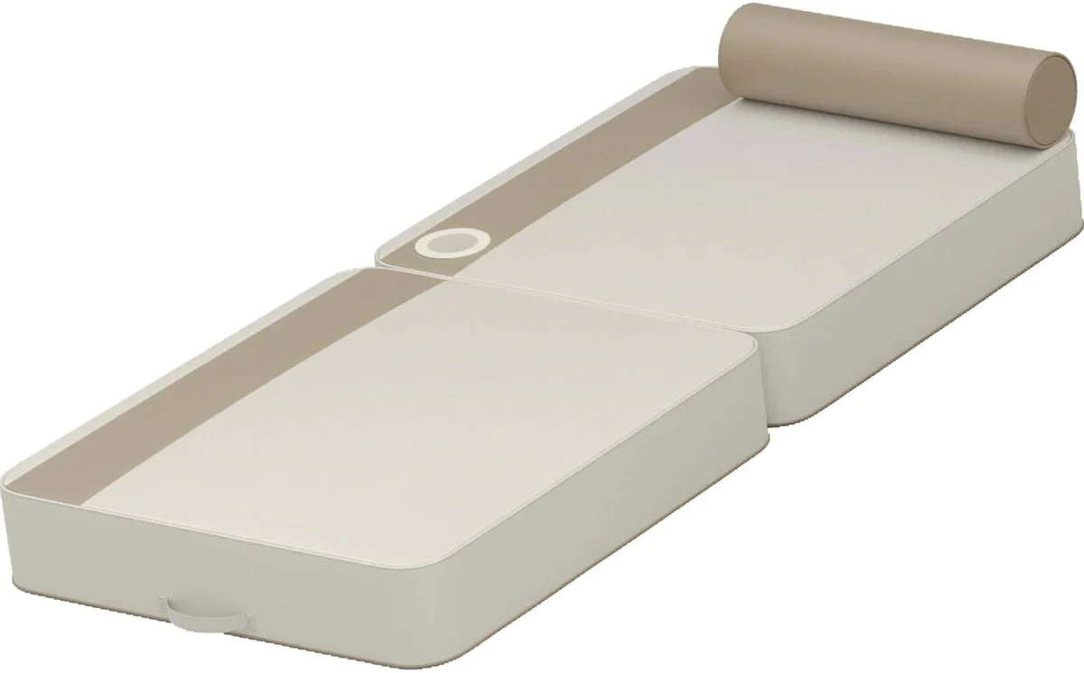 Casa Padrino tumbona de agua de lujo blanco / taupe 190 x 80 x A. 17 cm - Tumbona de agua de cuero artificial impermeable con reposacabezas y portavasos - Accesorios para piscinas de hotel