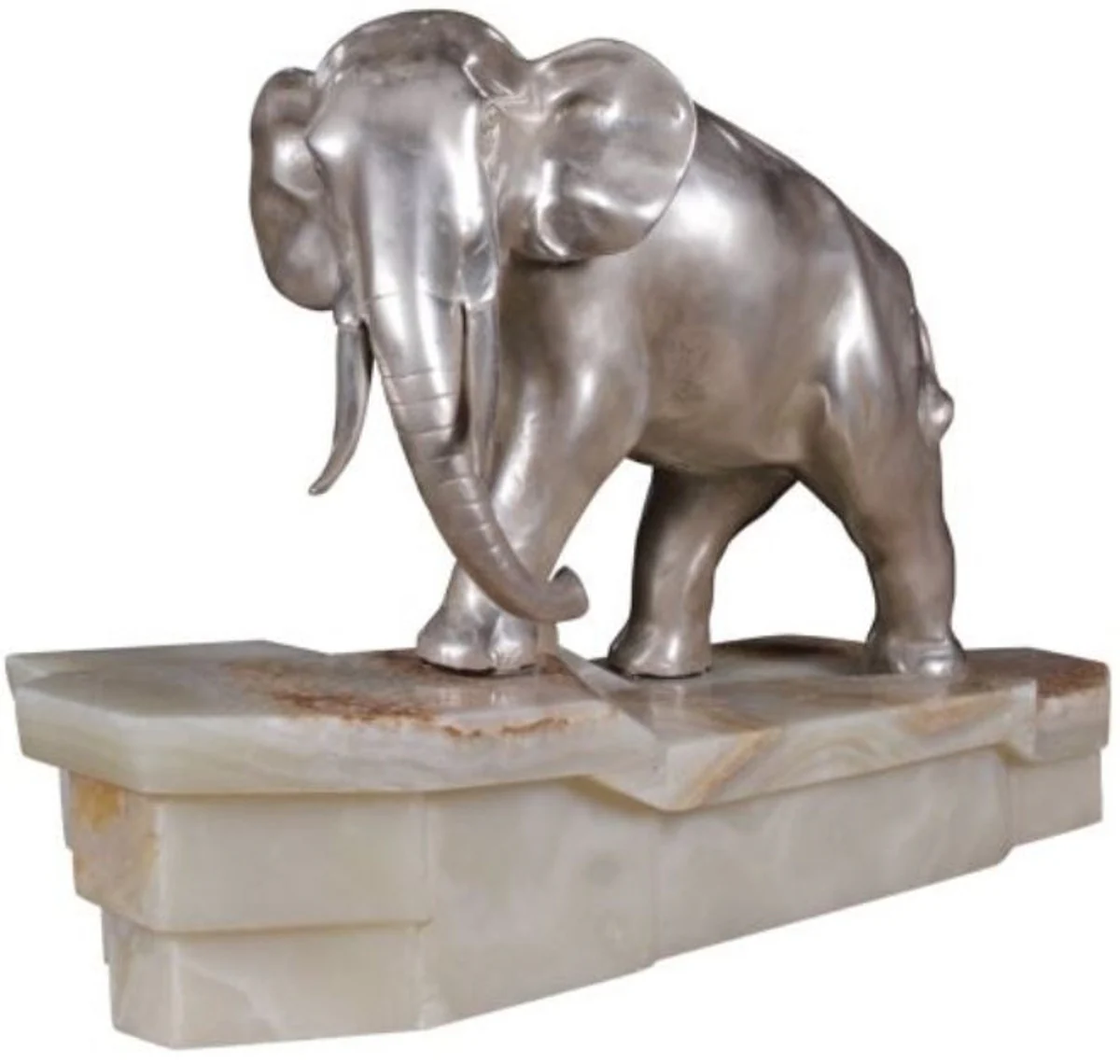 Casa Padrino figura elefante bronce de lujo sobre base de mármol plata / blanco 44 x 19 x H. 30 cm - Calidad de Lujo