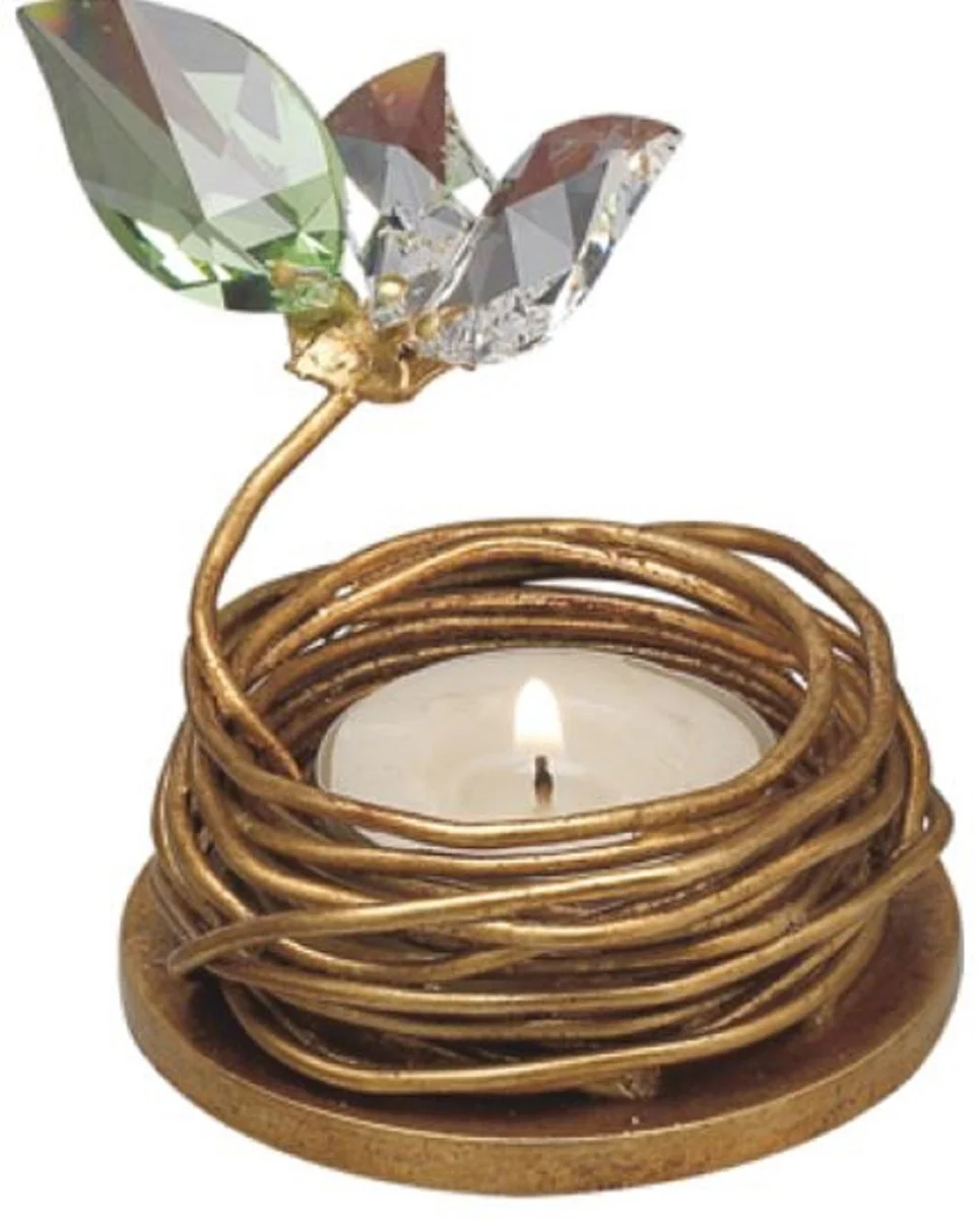 Casa Padrino titular de candelita de lujo con cristal Swarovski oro / multicolor Ø 7 x A. 5 cm - Accesorios de decoración de salón de lujo