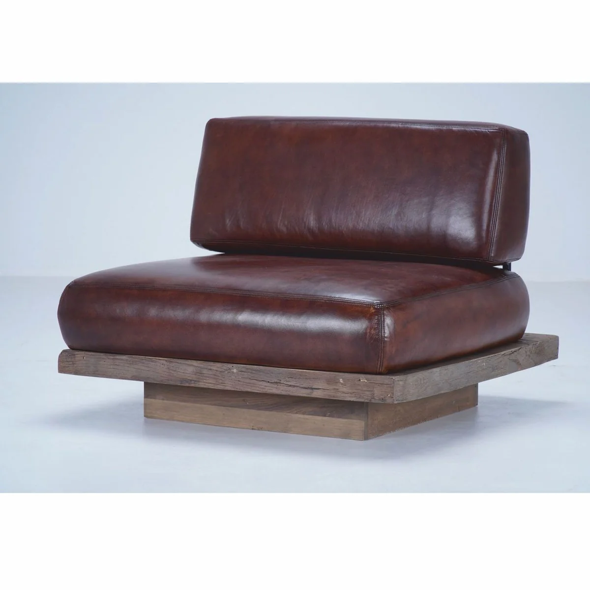 Casa Padrino sill¨®n de lujo de cuero genuino marr¨®n oscuro / marr¨®n - Sill¨®n modular de sal¨®n