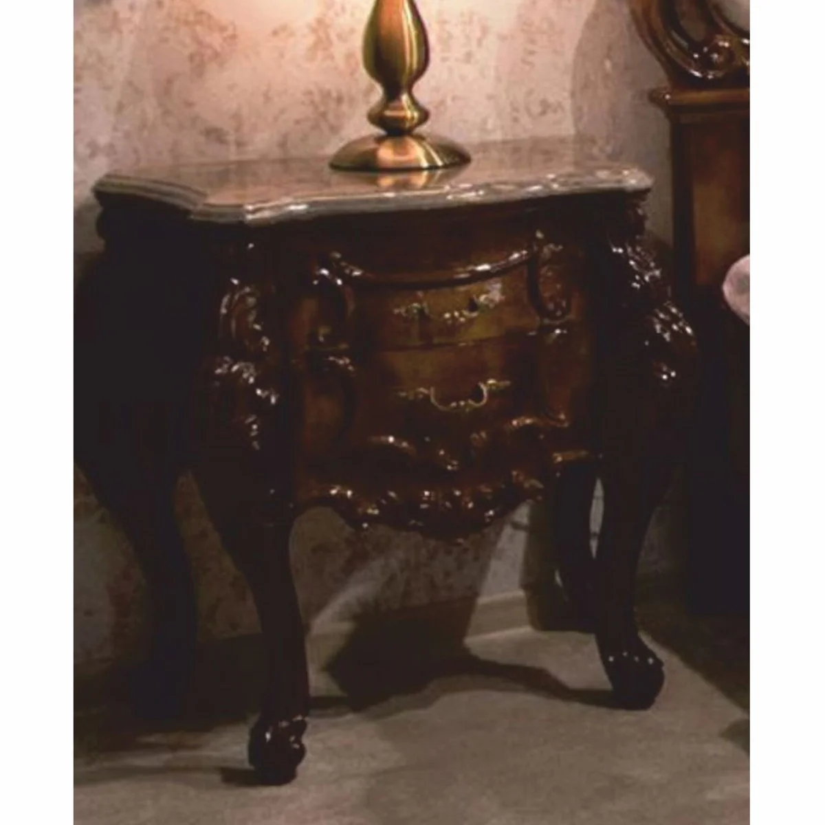 Casa Padrino mesita de noche barroco de lujo marrón oscuro / gris A. 66 cm - Muebles de dormitorio de estilo barroco