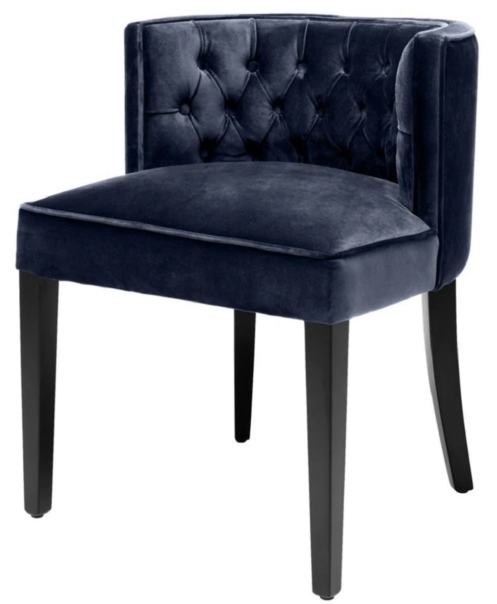 Casa Padrino Silla de Comedor Chesterfield de Lujo Azul de Medianoche / Negro 60 x 58 x H. 77 cm - Muebles de Comedor