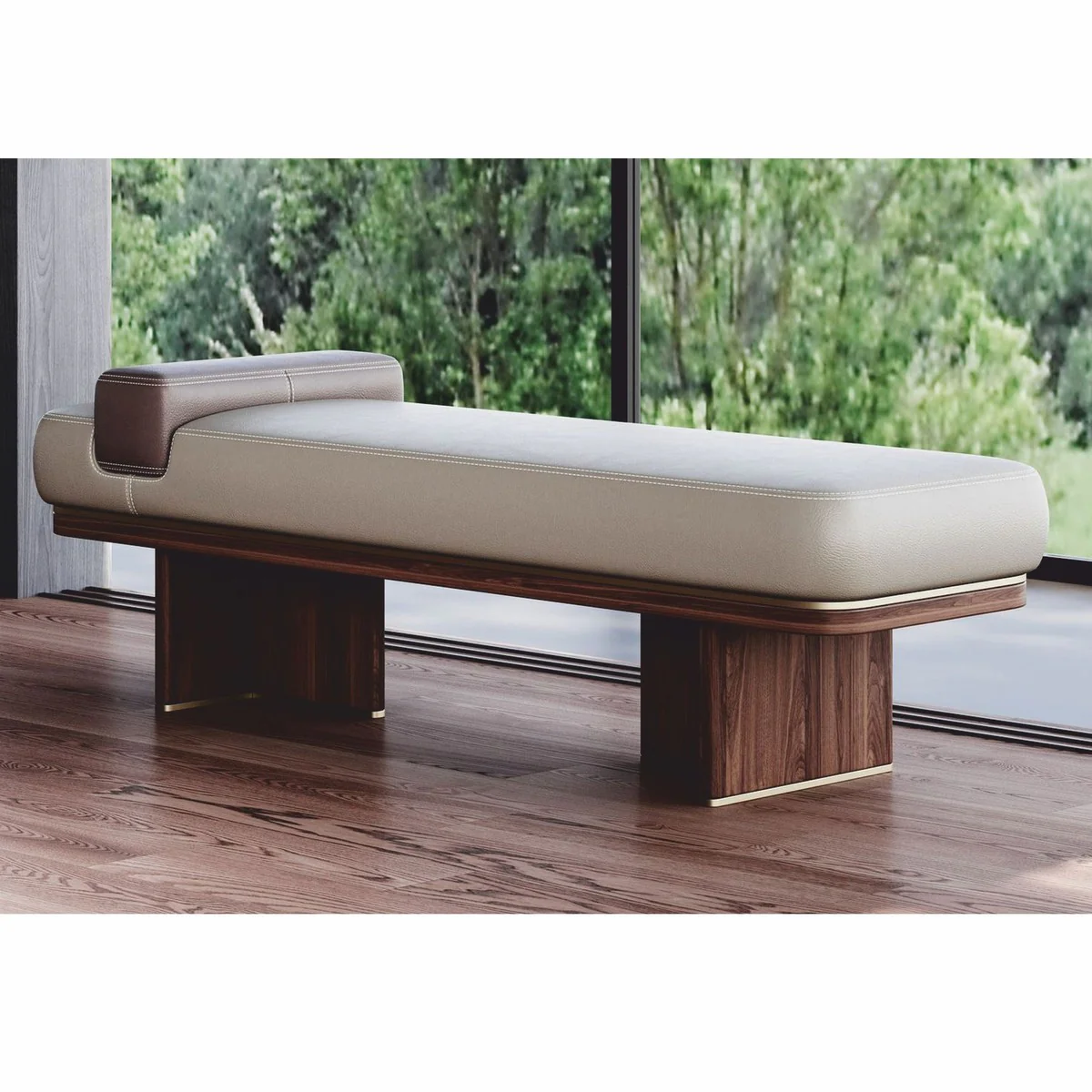 Casa Padrino Banco de Cuero de Lujo Gris / Marr¨®n / Lat¨®n 150 cm - Muebles de Cuero Genuino