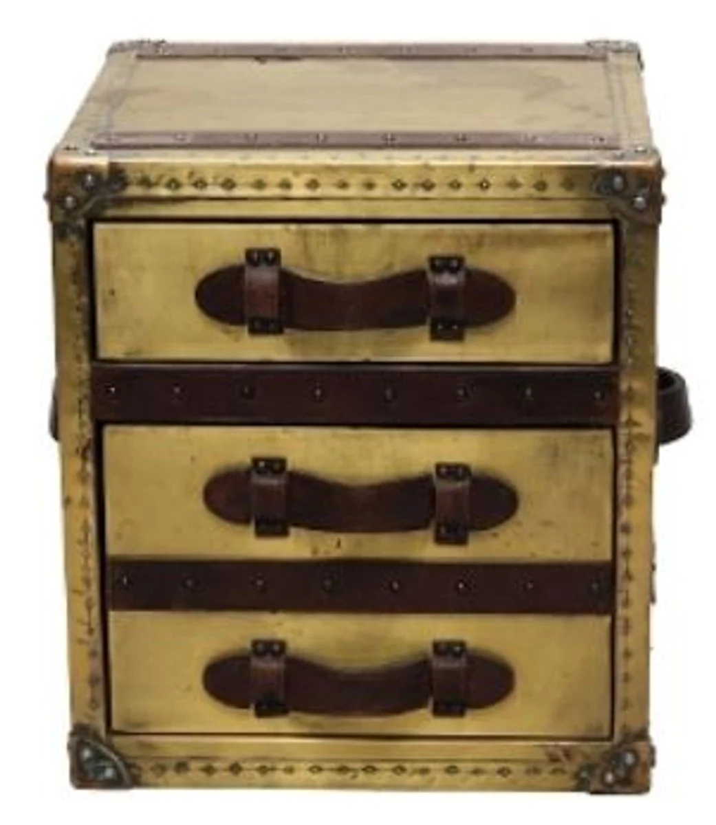 Casa Padrino luxury side table with 2 drawers oxidised copper colored / dark brown 52 x 48 x H. 50 cm - Handmade Side Table in Suitcase Look