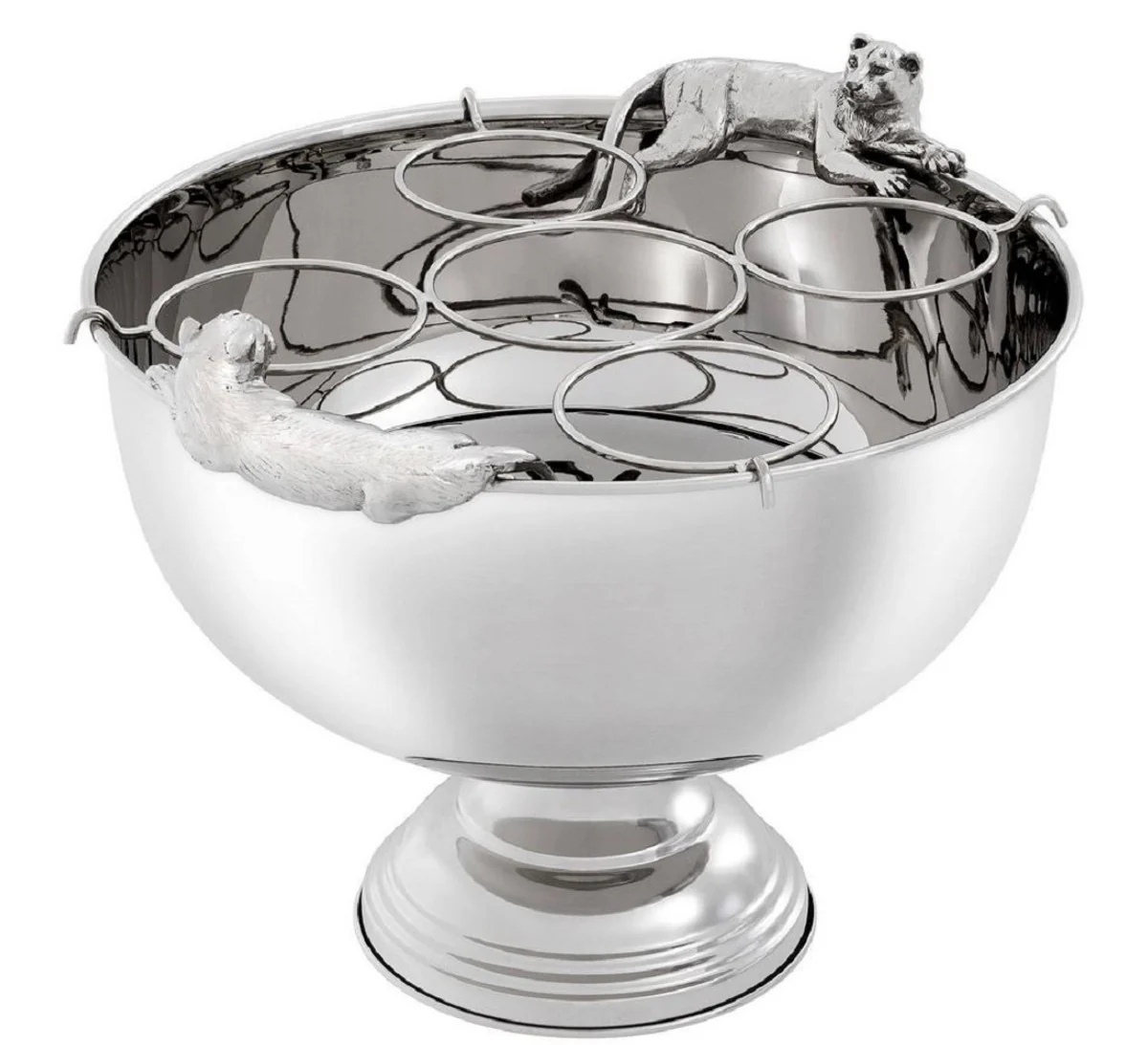 Casa Padrino enfriador de champagne de lujo con 2 manijas puma plata 43,5 x 39 x H. 23,5 cm - Accesorios de Lujo