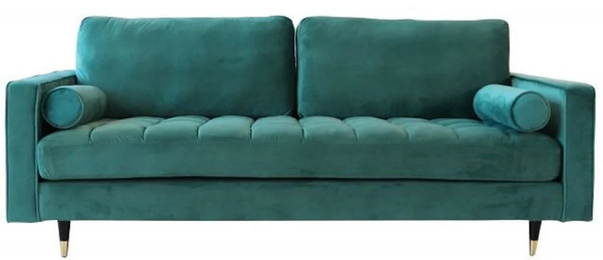 Casa Padrino sof¨¢ de terciopelo de sal¨®n con coj¨ªnes verde esmeralda / negro / lat¨®n 225 x 95 x A. 90 cm - Muebles de sal¨®n de lujo