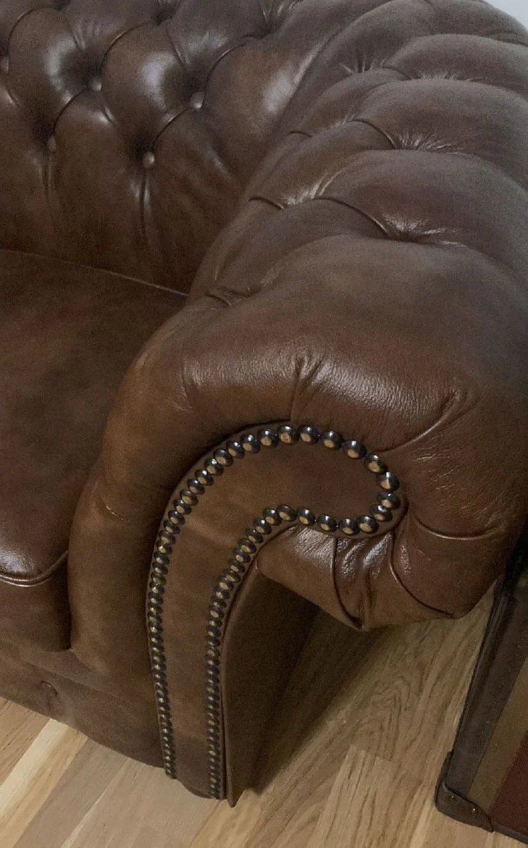 Casa Padrino sof¨¢ Chesterfield de lujo de 2 plazas de cuero vintage marr¨®n 170 x 90 x A. 80 cm - Sof¨¢ de sal¨®n de cuero genuino - Muebles de sal¨®n - Muebles Chesterfield - Muebles de lujo